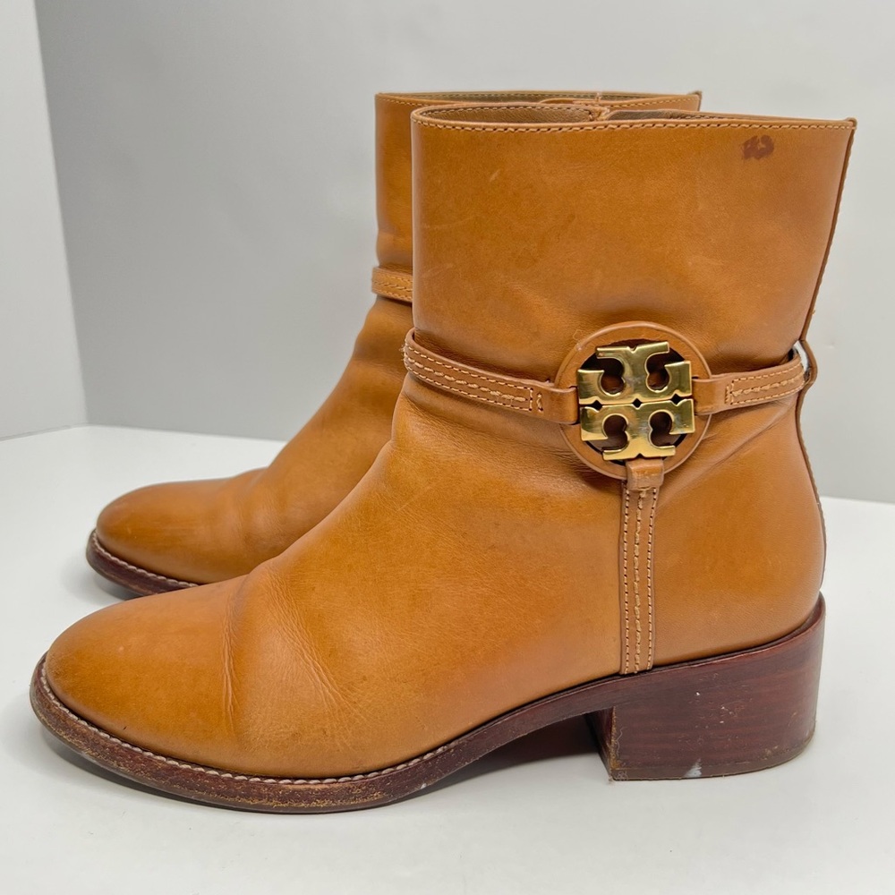 Tory Burch Miller Calf Leather Bootie Boots Brown Size 8.5 - Picture 2 of 16